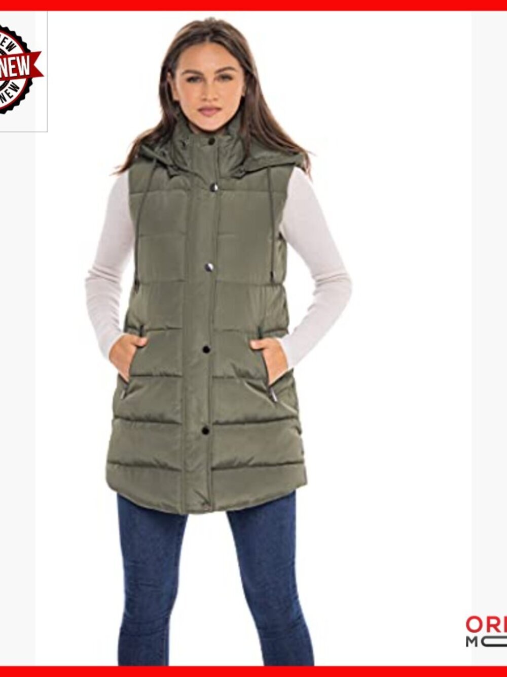 Long Puffer Vest Hooded Quilted Faux Down Filled Winter Outerwear - Picture 5 of 6